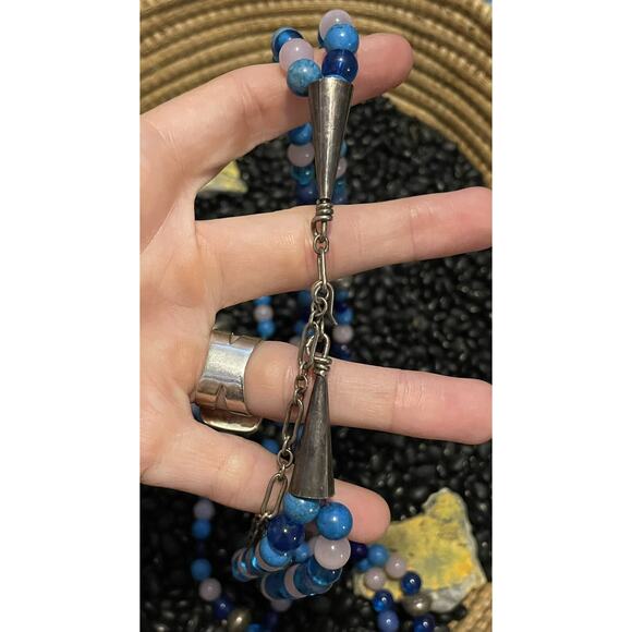 Native Sterling Silver Navajo Pearl Multi-Strand Necklace Multistone Saucers 925 - Picture 6 of 8